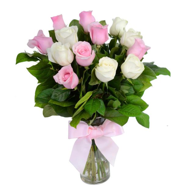 rose flower vase images Best of Pink and White Roses with Vase Gift Flowers HK